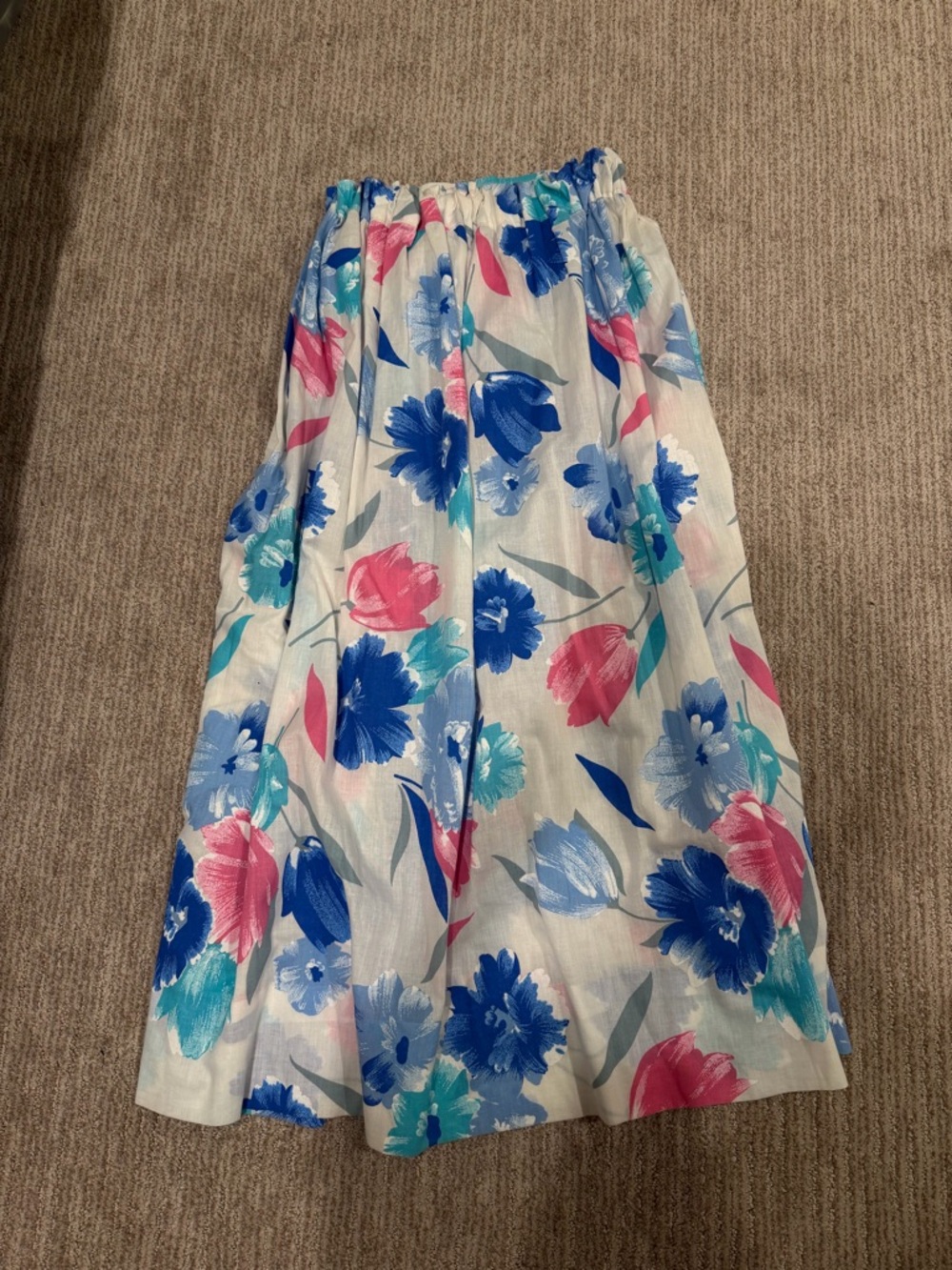 Vtg 70s handmade Floral strapless dress - Blue, Pink, Teal